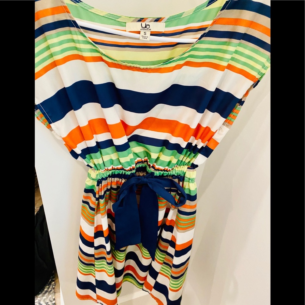 Ya Los Angeles Women Striped Cinched Waist Dress Multi Color Size‎ S